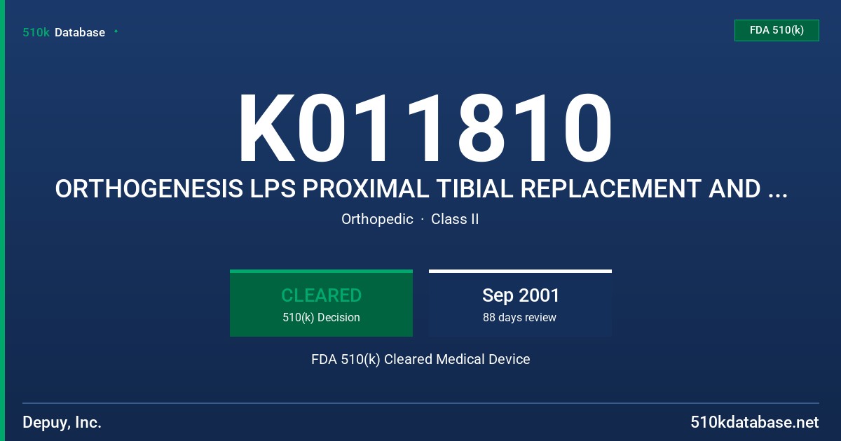K011810 ORTHOGENESIS LPS PROXIMAL TIBIAL REPLACEMENT AND ORTHOGENESIS LPS TIBIAL BEARING FDA 510(k) Cleared Medical Device