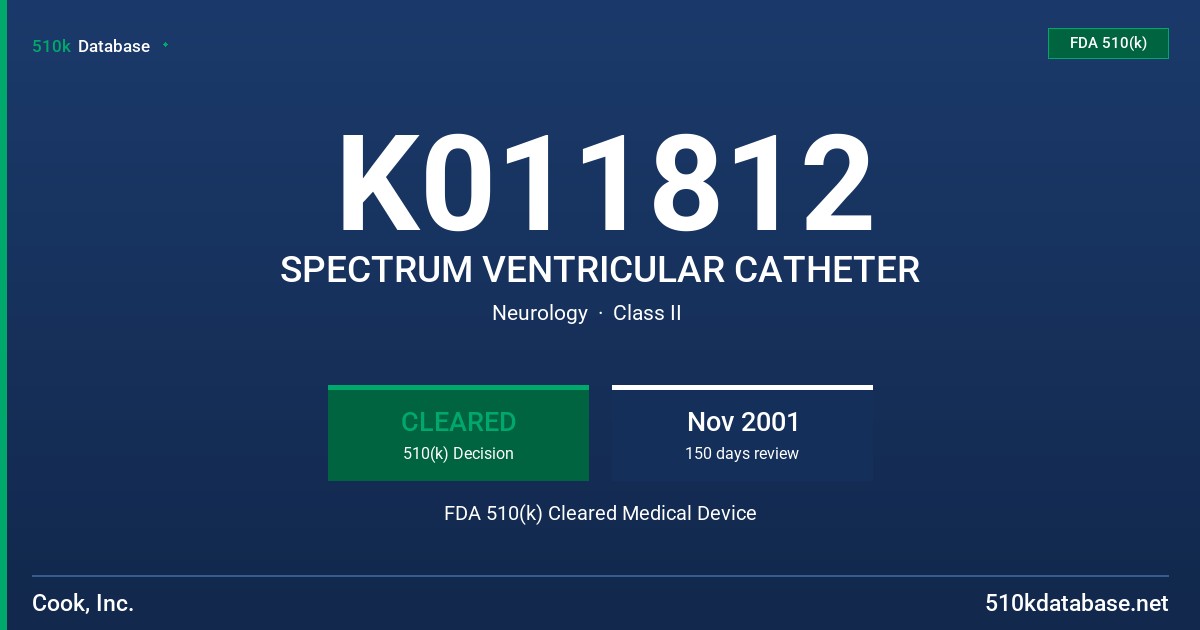 K011812 SPECTRUM VENTRICULAR CATHETER FDA 510(k) Cleared Medical Device
