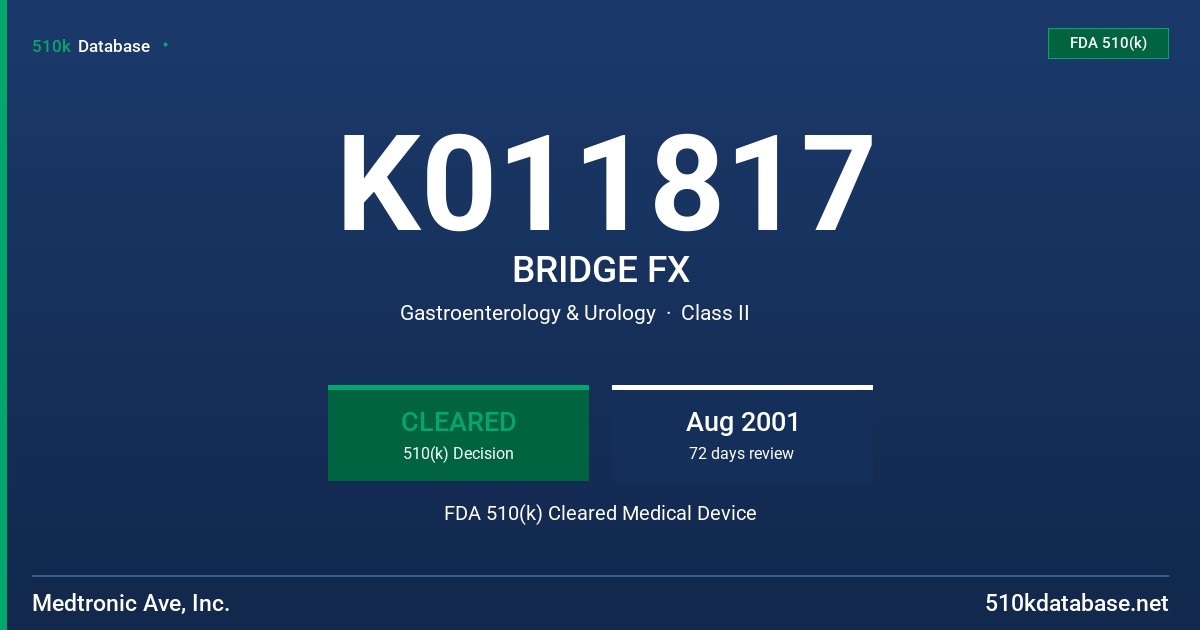 K011817 BRIDGE FX FDA 510(k) Cleared Medical Device