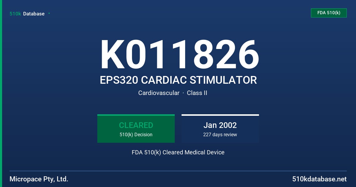 K011826 EPS320 CARDIAC STIMULATOR FDA 510(k) Cleared Medical Device