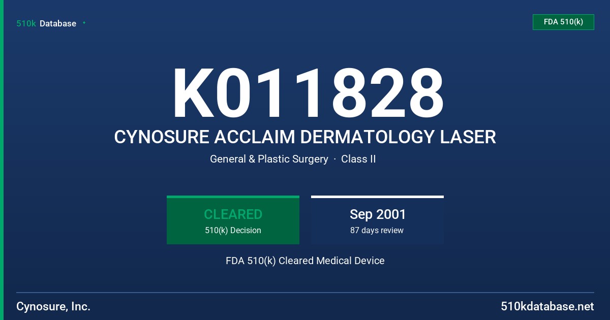 K011828 CYNOSURE ACCLAIM DERMATOLOGY LASER FDA 510(k) Cleared Medical Device