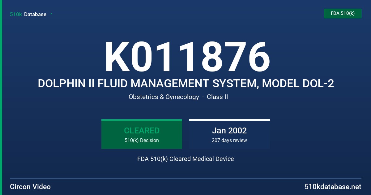 K011876 DOLPHIN II FLUID MANAGEMENT SYSTEM, MODEL DOL-2 FDA 510(k) Cleared Medical Device