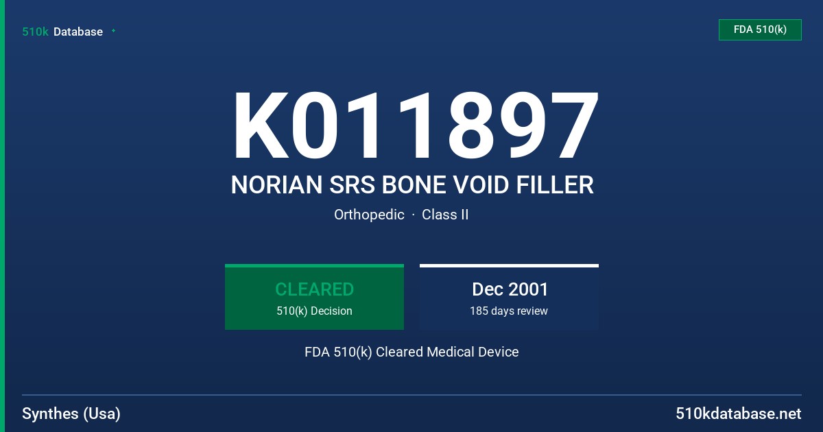 K011897 NORIAN SRS BONE VOID FILLER FDA 510(k) Cleared Medical Device