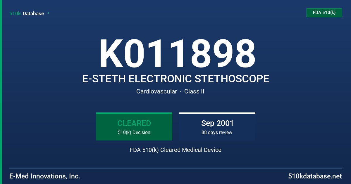 K011898 E-STETH ELECTRONIC STETHOSCOPE FDA 510(k) Cleared Medical Device