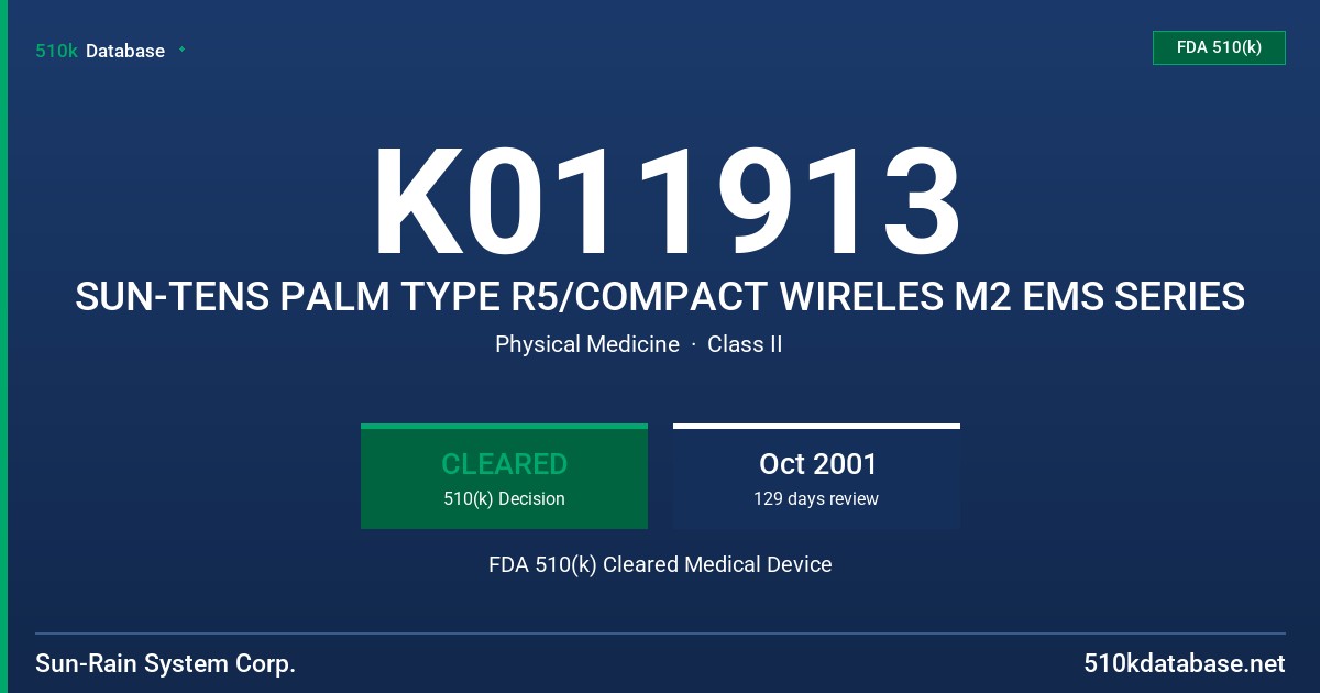 K011913 SUN-TENS PALM TYPE R5/COMPACT WIRELES M2 EMS SERIES FDA 510(k) Cleared Medical Device