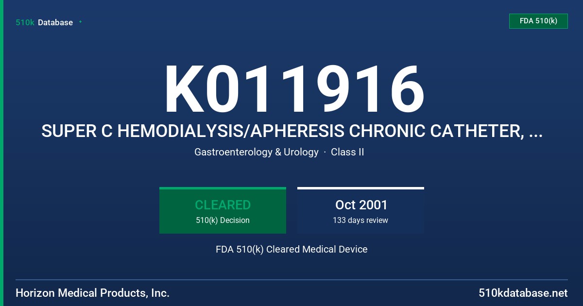 K011916 SUPER C HEMODIALYSIS/APHERESIS CHRONIC CATHETER, MODEL DC-36 SERIES, DC-40 SERIES, DC-45 SERIES FDA 510(k) Cleared Medical Device