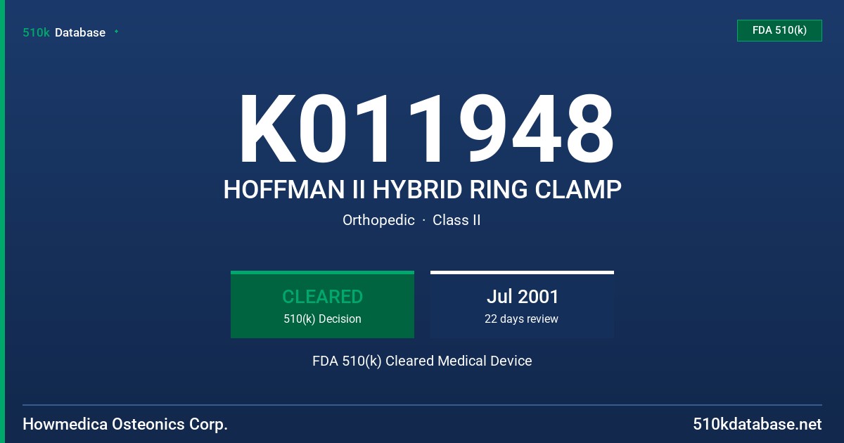 K011948 HOFFMAN II HYBRID RING CLAMP FDA 510(k) Cleared Medical Device