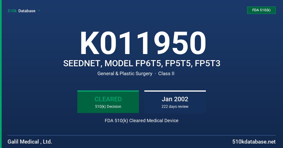 K011950 SEEDNET, MODEL FP6T5, FP5T5, FP5T3 FDA 510(k) Cleared Medical Device