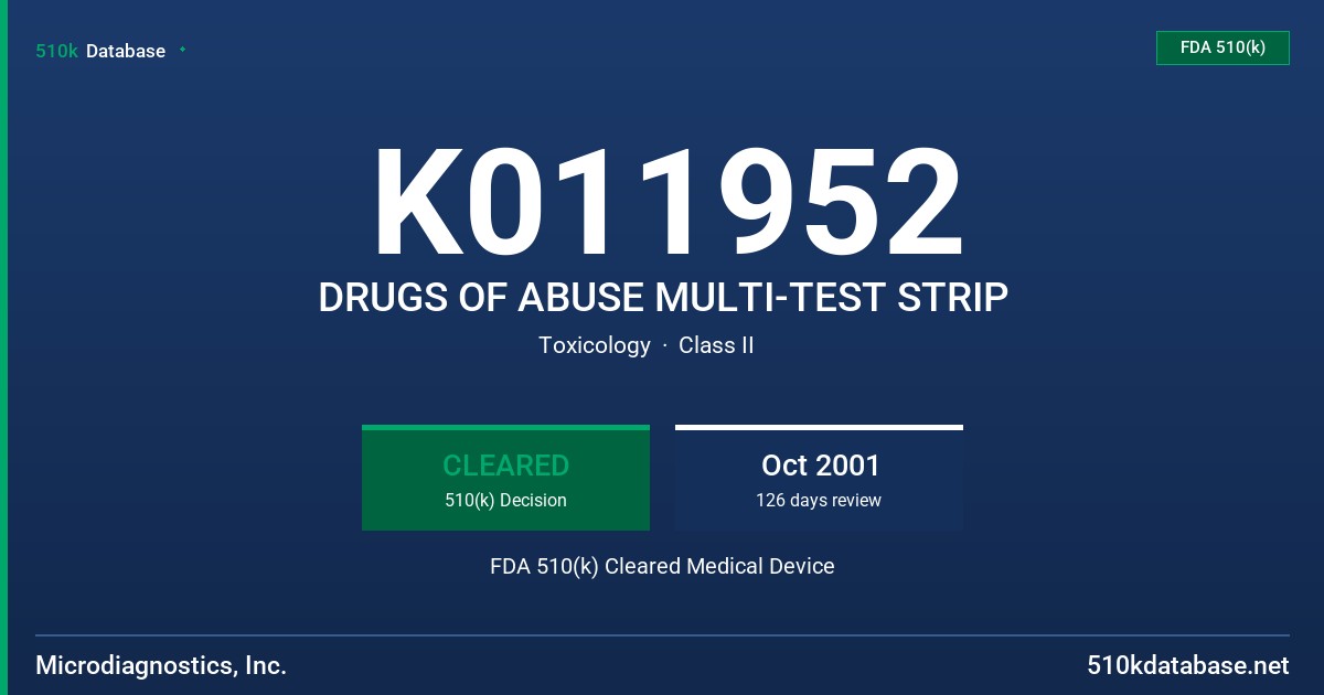 K011952 DRUGS OF ABUSE MULTI-TEST STRIP FDA 510(k) Cleared Medical Device