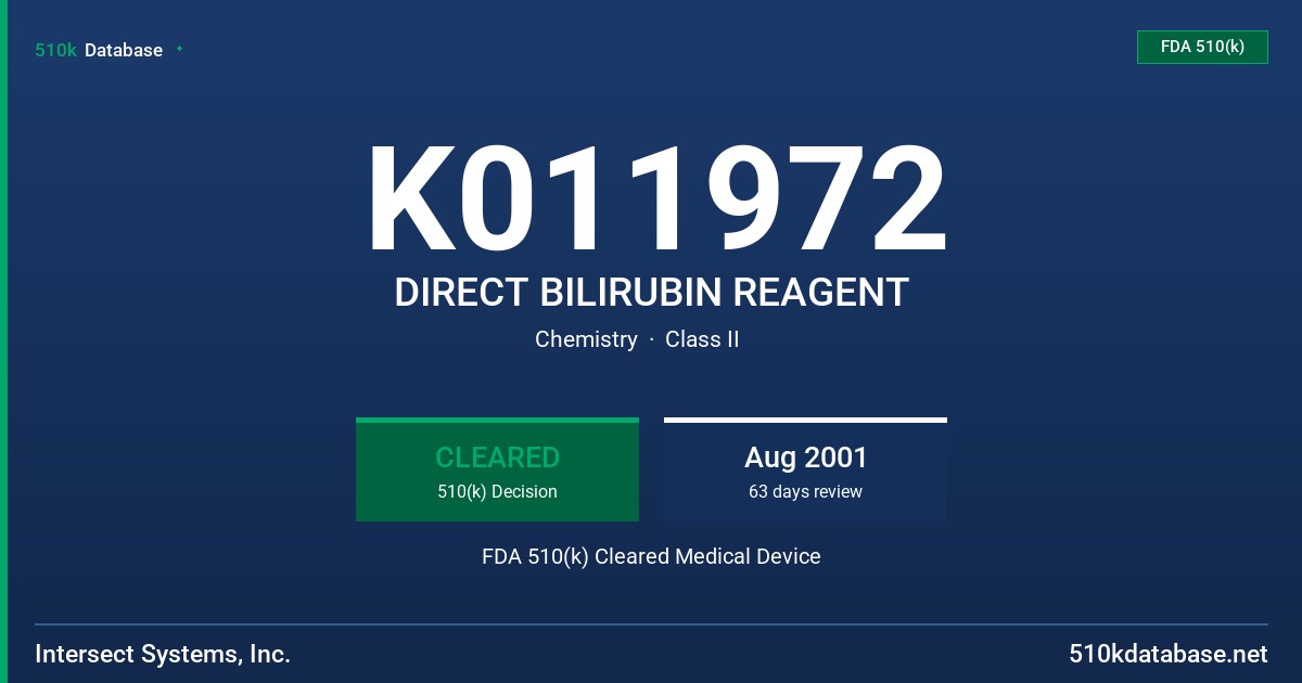 K011972 DIRECT BILIRUBIN REAGENT FDA 510(k) Cleared Medical Device