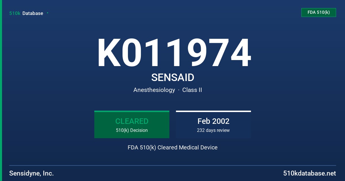 K011974 SENSAID FDA 510(k) Cleared Medical Device