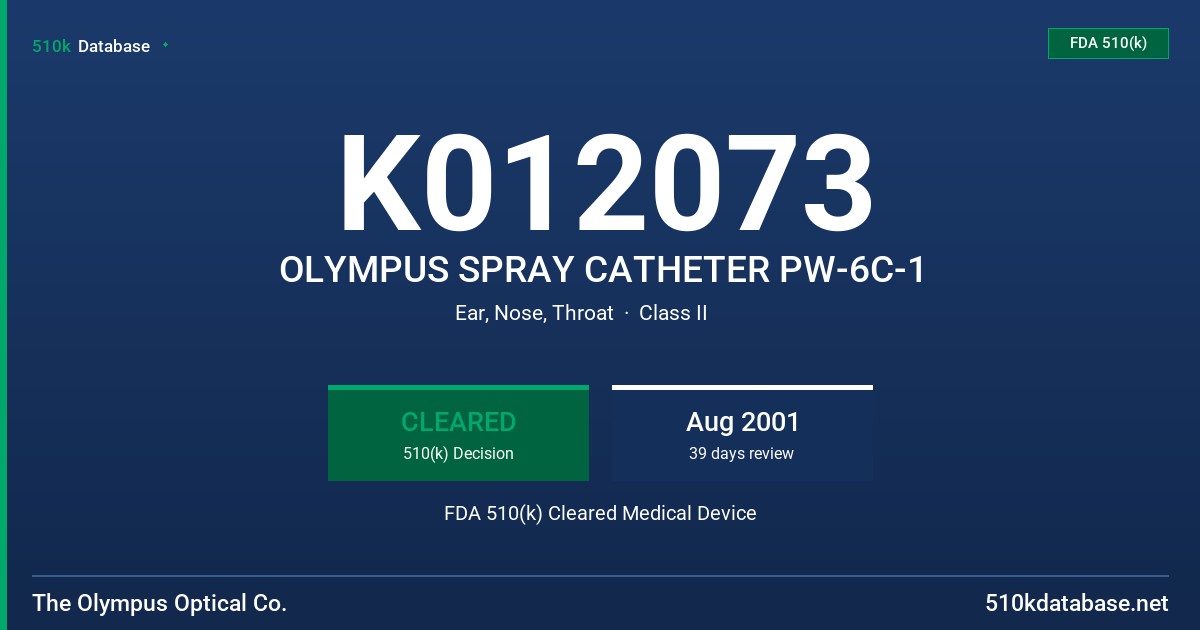 K012073 OLYMPUS SPRAY CATHETER PW-6C-1 FDA 510(k) Cleared Medical Device