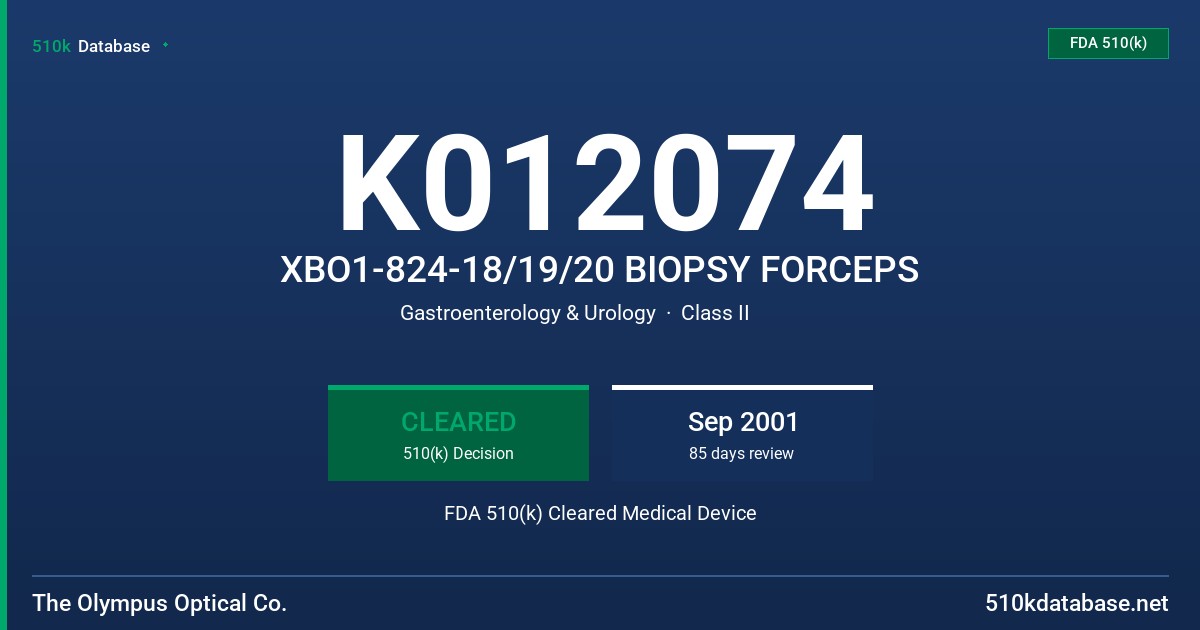 K012074 XBO1-824-18/19/20 BIOPSY FORCEPS FDA 510(k) Cleared Medical Device
