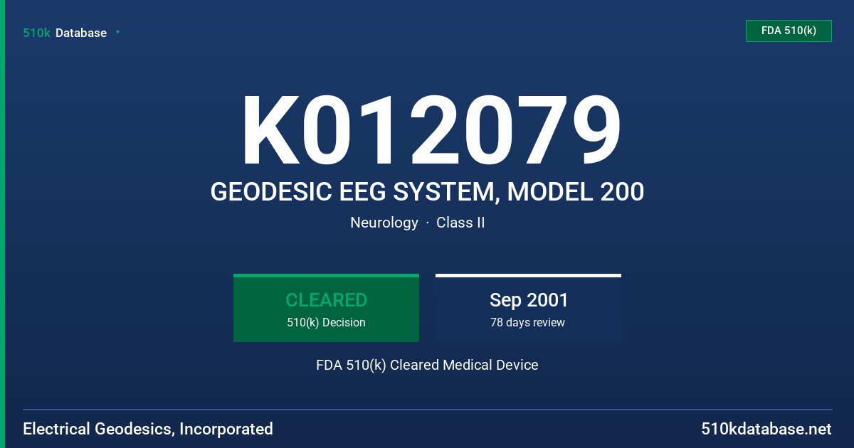 K012079 GEODESIC EEG SYSTEM, MODEL 200 FDA 510(k) Cleared Medical Device