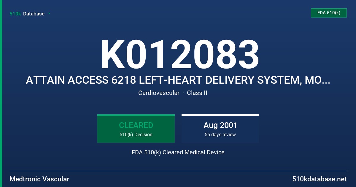 K012083 ATTAIN ACCESS 6218 LEFT-HEART DELIVERY SYSTEM, MODEL 6218 FDA 510(k) Cleared Medical Device