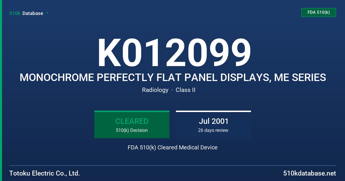 K012099 MONOCHROME PERFECTLY FLAT PANEL DISPLAYS, ME SERIES FDA 510(k) Cleared Medical Device