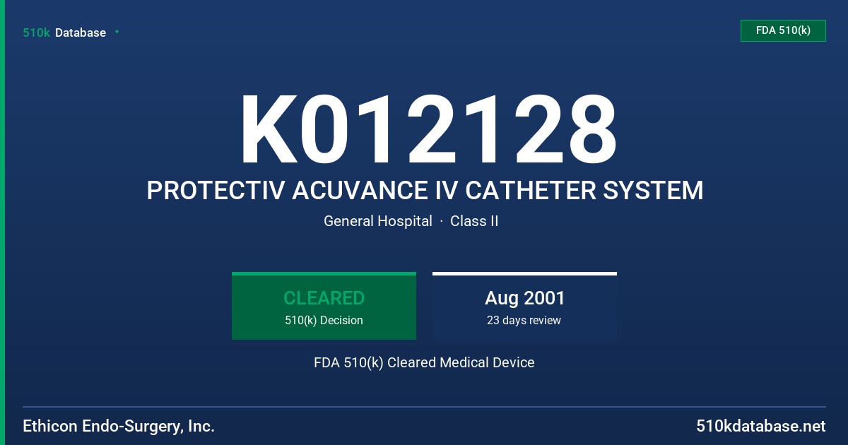 K012128 PROTECTIV ACUVANCE IV CATHETER SYSTEM FDA 510(k) Cleared Medical Device