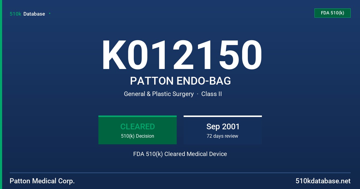 K012150 PATTON ENDO-BAG FDA 510(k) Cleared Medical Device