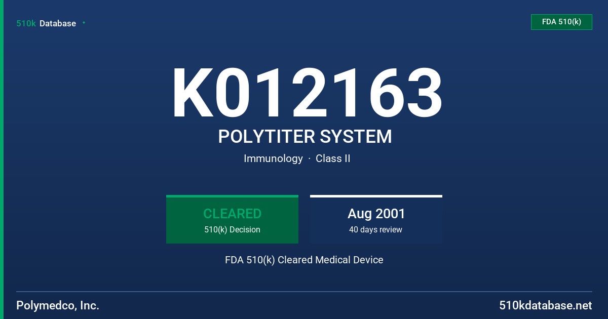 K012163 POLYTITER SYSTEM FDA 510(k) Cleared Medical Device