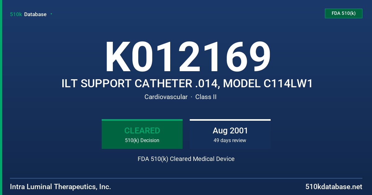 K012169 ILT SUPPORT CATHETER .014, MODEL C114LW1 FDA 510(k) Cleared Medical Device