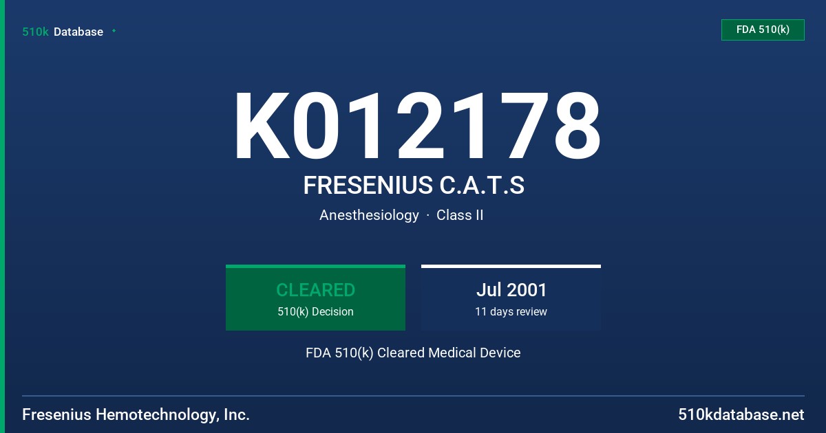 K012178 FRESENIUS C.A.T.S FDA 510(k) Cleared Medical Device