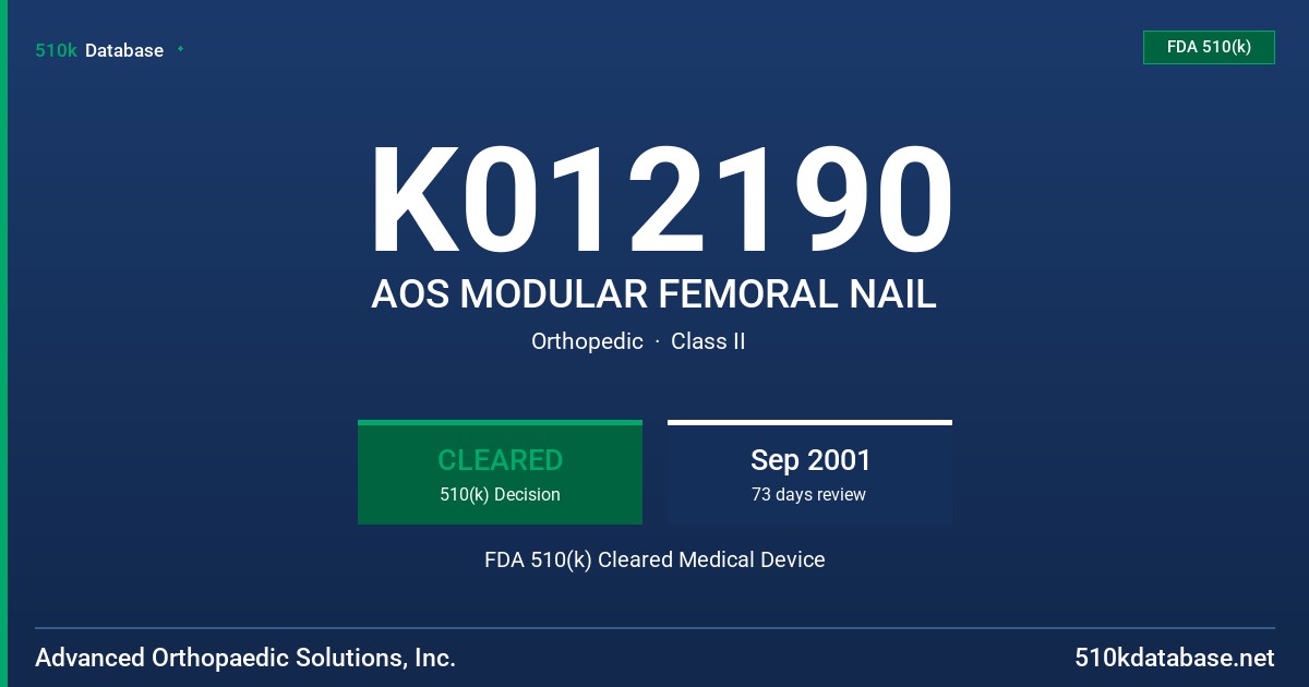 K012190 AOS MODULAR FEMORAL NAIL FDA 510(k) Cleared Medical Device