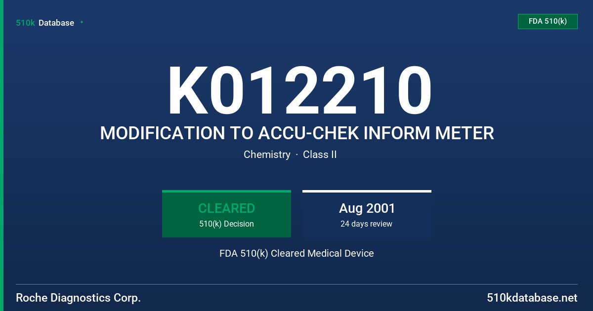K012210 MODIFICATION TO ACCU-CHEK INFORM METER FDA 510(k) Cleared Medical Device