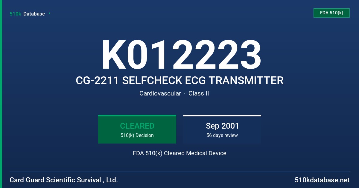 K012223 CG-2211 SELFCHECK ECG TRANSMITTER FDA 510(k) Cleared Medical Device
