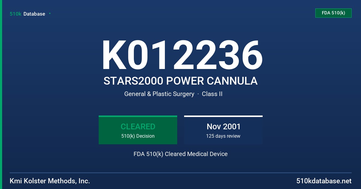 K012236 STARS2000 POWER CANNULA FDA 510(k) Cleared Medical Device