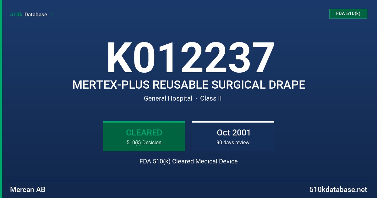 K012237 MERTEX-PLUS REUSABLE SURGICAL DRAPE FDA 510(k) Cleared Medical Device