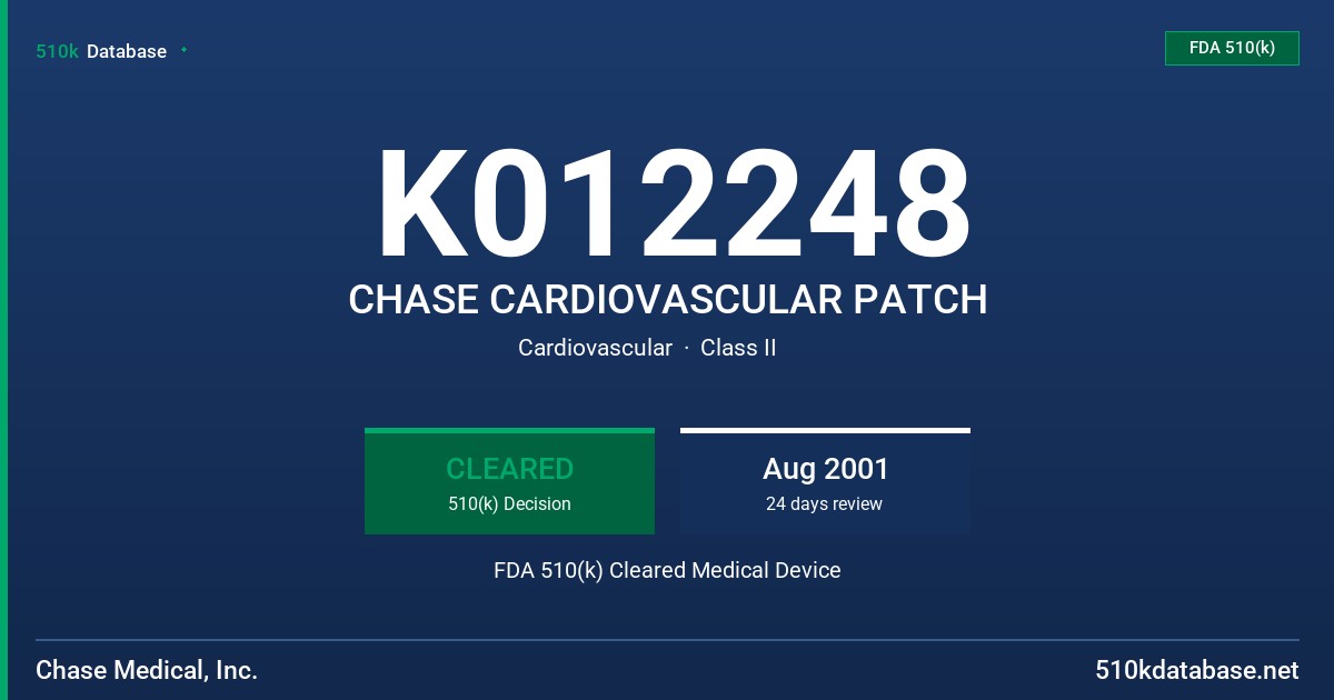 K012248 CHASE CARDIOVASCULAR PATCH FDA 510(k) Cleared Medical Device