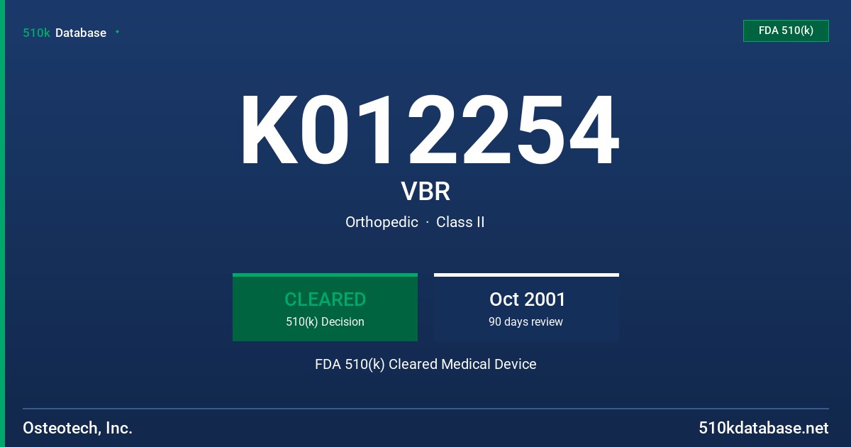 K012254 VBR FDA 510(k) Cleared Medical Device