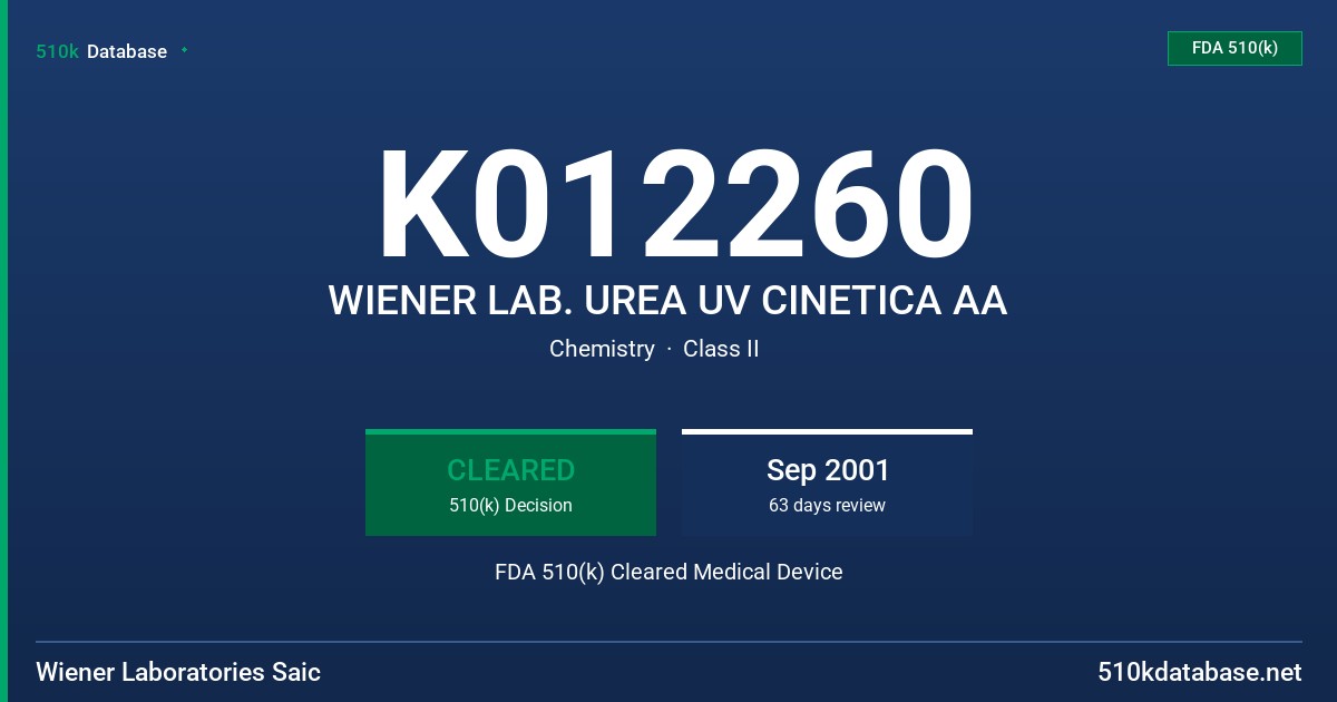 K012260 WIENER LAB. UREA UV CINETICA AA FDA 510(k) Cleared Medical Device