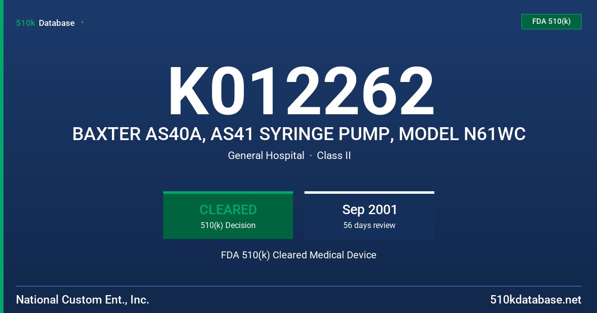 K012262 BAXTER AS40A, AS41 SYRINGE PUMP, MODEL N61WC FDA 510(k) Cleared Medical Device