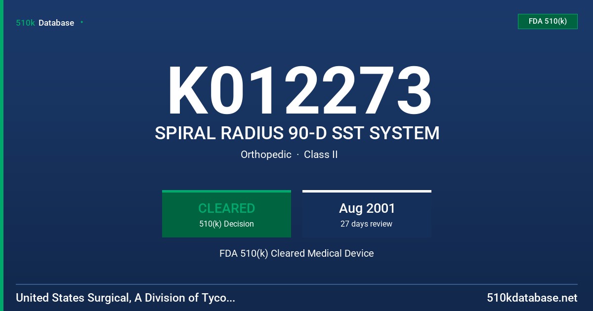 K012273 SPIRAL RADIUS 90-D SST SYSTEM FDA 510(k) Cleared Medical Device