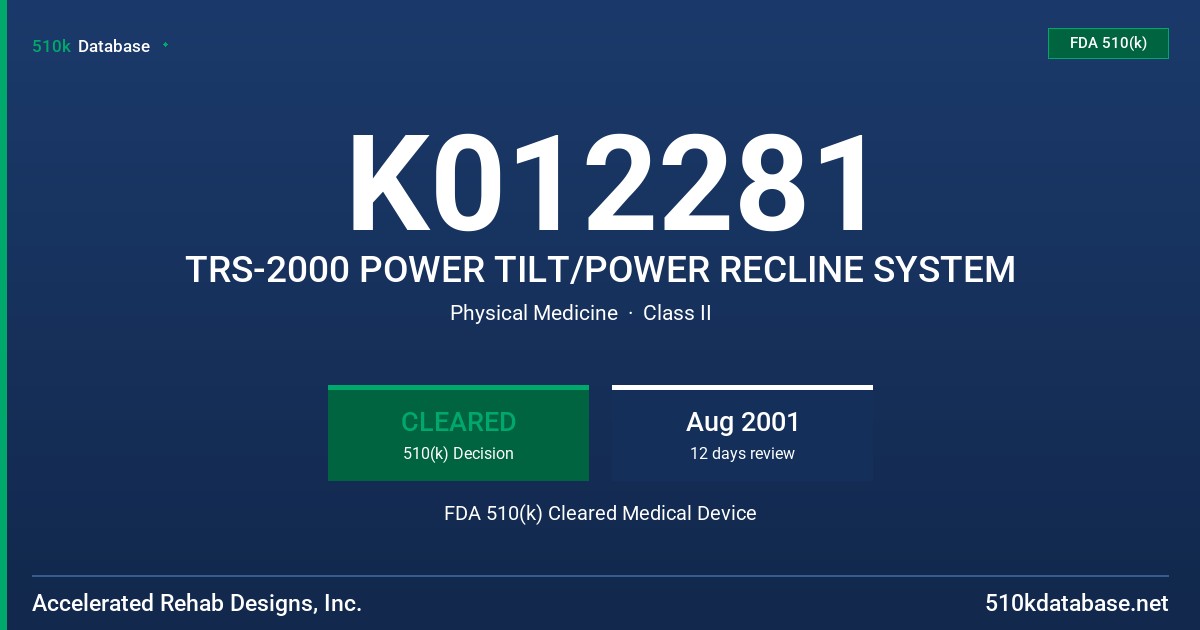 K012281 TRS-2000 POWER TILT/POWER RECLINE SYSTEM FDA 510(k) Cleared Medical Device