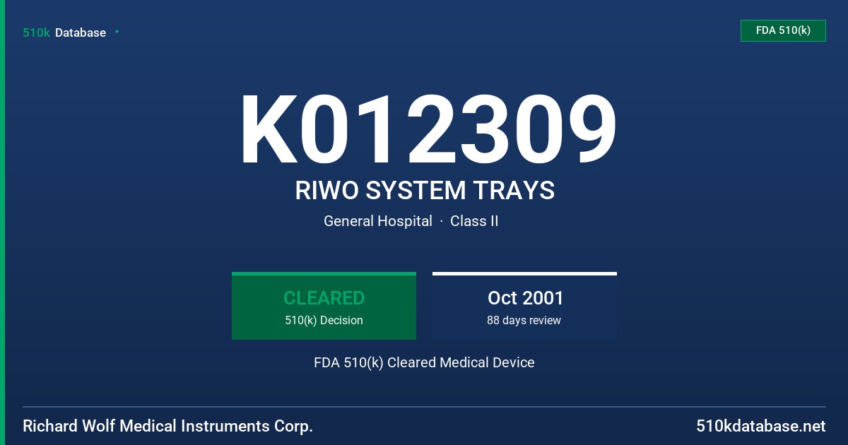 K012309 RIWO SYSTEM TRAYS FDA 510(k) Cleared Medical Device
