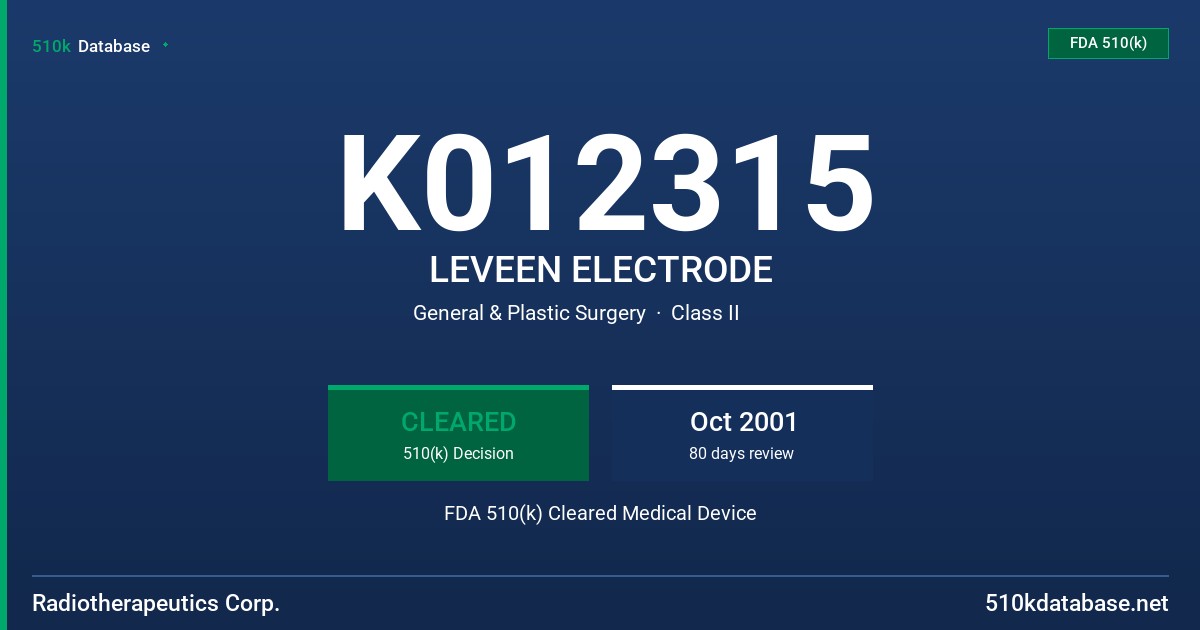 K012315 LEVEEN ELECTRODE FDA 510(k) Cleared Medical Device