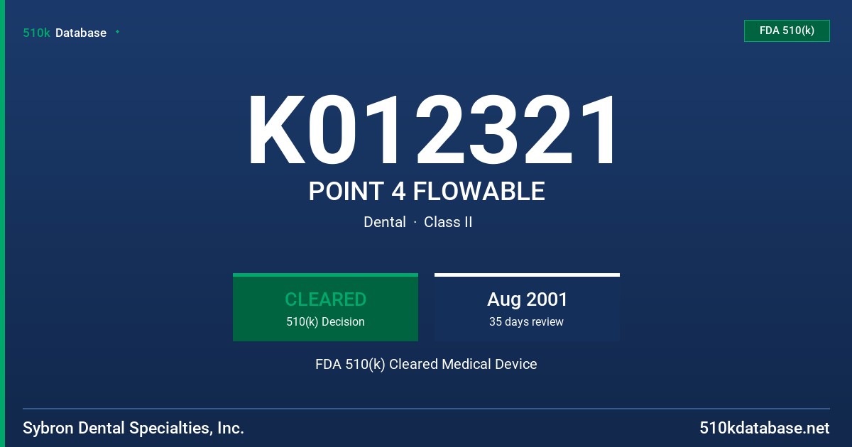 K012321 POINT 4 FLOWABLE FDA 510(k) Cleared Medical Device