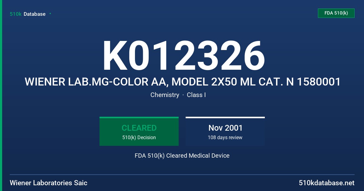 K012326 WIENER LAB.MG-COLOR AA, MODEL 2X50 ML CAT. N 1580001 FDA 510(k) Cleared Medical Device