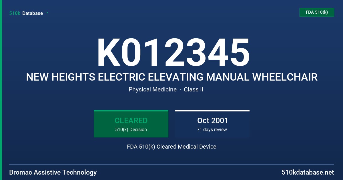 K012345 NEW HEIGHTS ELECTRIC ELEVATING MANUAL WHEELCHAIR FDA 510(k) Cleared Medical Device
