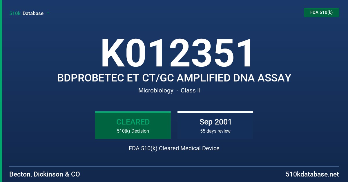 K012351 BDPROBETEC ET CT/GC AMPLIFIED DNA ASSAY FDA 510(k) Cleared Medical Device