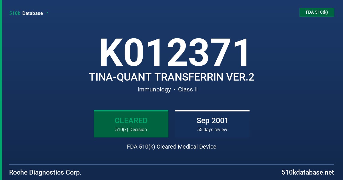 K012371 TINA-QUANT TRANSFERRIN VER.2 FDA 510(k) Cleared Medical Device
