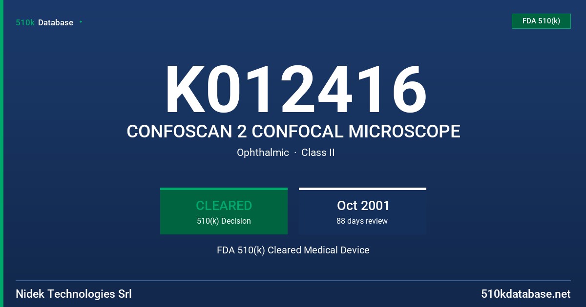 K012416 CONFOSCAN 2 CONFOCAL MICROSCOPE FDA 510(k) Cleared Medical Device
