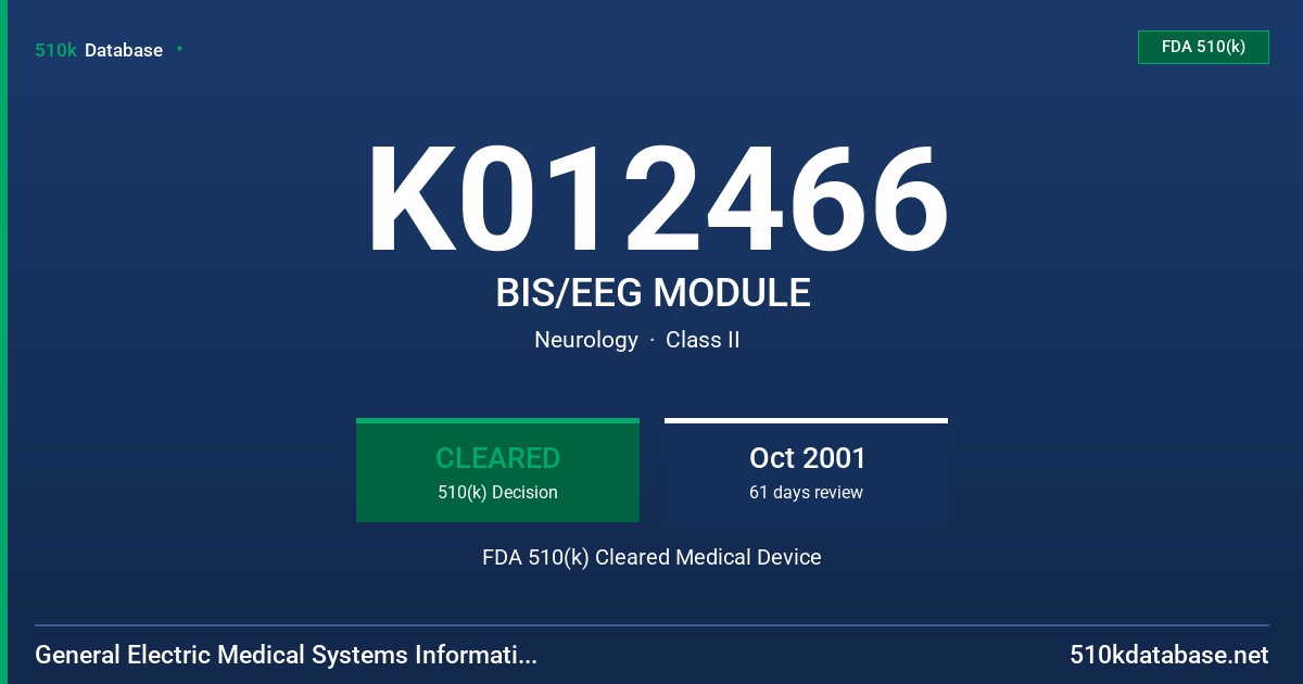 K012466 BIS/EEG MODULE FDA 510(k) Cleared Medical Device