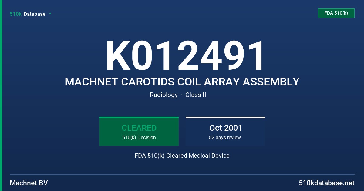 K012491 MACHNET CAROTIDS COIL ARRAY ASSEMBLY FDA 510(k) Cleared Medical Device