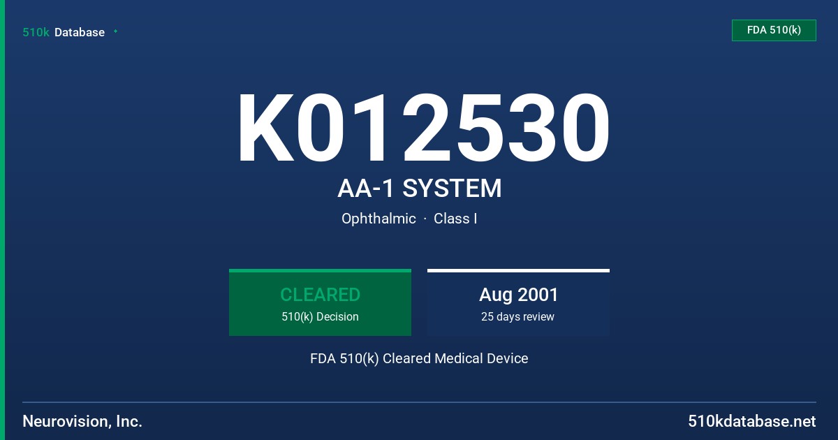 K012530 AA-1 SYSTEM FDA 510(k) Cleared Medical Device