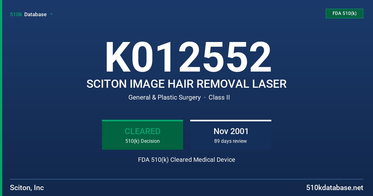 K012552 SCITON IMAGE HAIR REMOVAL LASER FDA 510(k) Cleared Medical Device