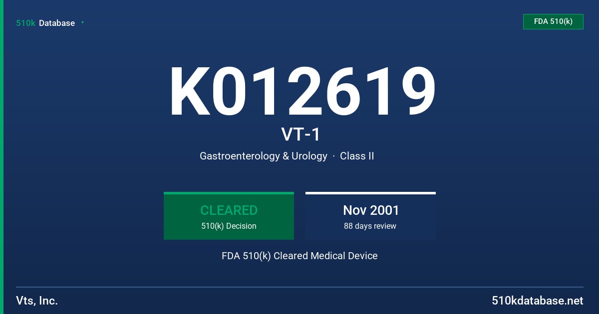 K012619 VT-1 FDA 510(k) Cleared Medical Device