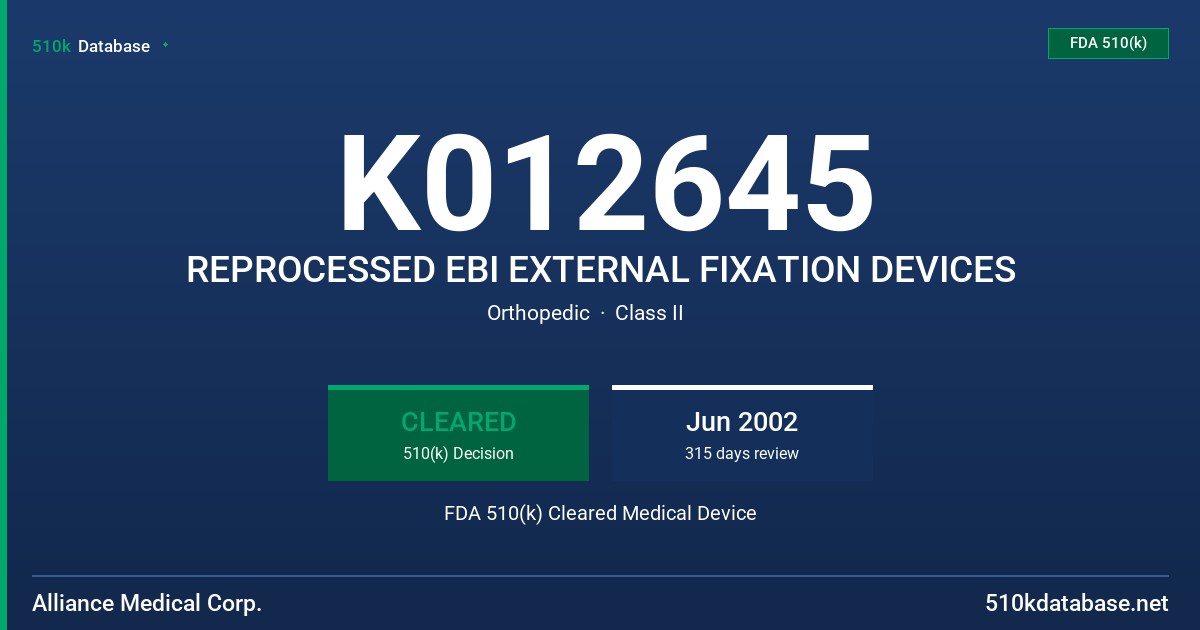 K012645 REPROCESSED EBI EXTERNAL FIXATION DEVICES FDA 510(k) Cleared Medical Device